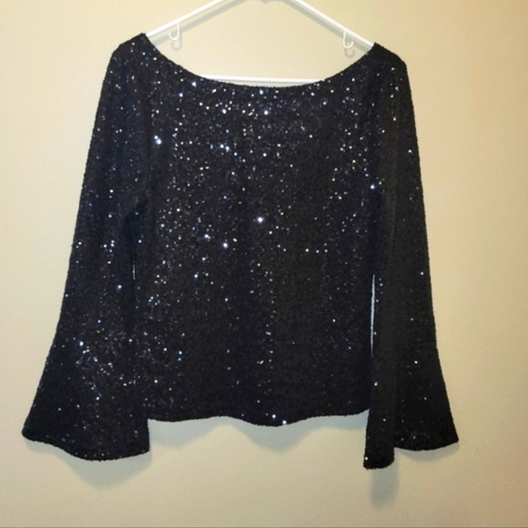 BB Dakota Black Bell Sleeve Sequin Top - Picture 4 of 12